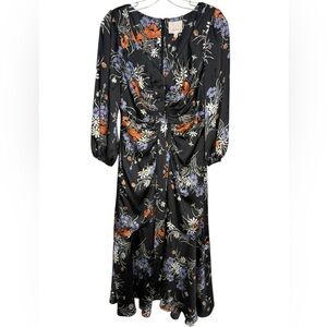 Cinq à Sept Walker Satin Floral Midi Dress Obsidian Multi Size 4 NWT